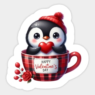 Valentine Penguin In Tea Cup Sticker